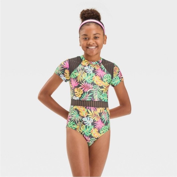 Tropical Kids Swim Suit one piece rash guard girls size large 10/12 NWT - Picture 1 of 6